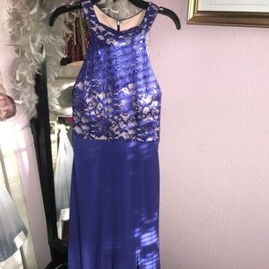 Royal blue lace top long formal dress